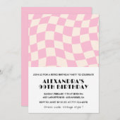 レトロヴィンテージピ市松模様にック99歳の誕生日 招待状 (正面/裏面)