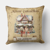 レトロヴィンテージファミリーニューハウスメリークリスマス クッション (裏面)