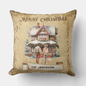 レトロヴィンテージファミリーニューハウスメリークリスマス クッション (正面)