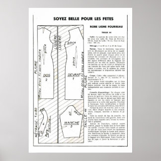 レトロヴィンテージフランスのドレス模様 ポスター