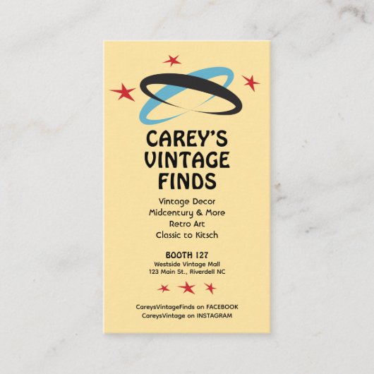 レトロヴィンテージフリーマーケットまたはブースベンダー 名刺 (正面)