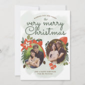 レトロヴィンテージフローラクリスマスフォトカード シーズンカード (正面)