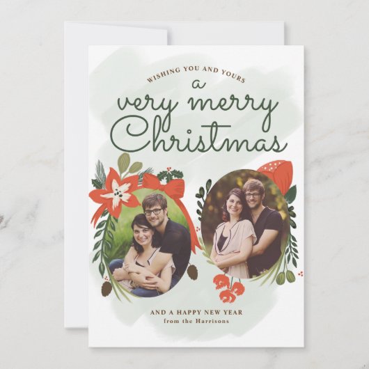 レトロヴィンテージフローラクリスマスフォトカード シーズンカード (正面)