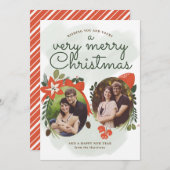 レトロヴィンテージフローラクリスマスフォトカード シーズンカード (正面/裏面)