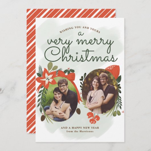 レトロヴィンテージフローラクリスマスフォトカード シーズンカード (正面/裏面)