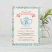 レトロヴィンテージフローラデコールブライダルシャワーティーパーティー 招待状 (スタンド正面)