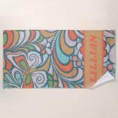 レトロヴィンテージフローラパタモダンーン ビーチタオル (正面)