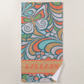レトロヴィンテージフローラパタモダンーン ビーチタオル (正面)