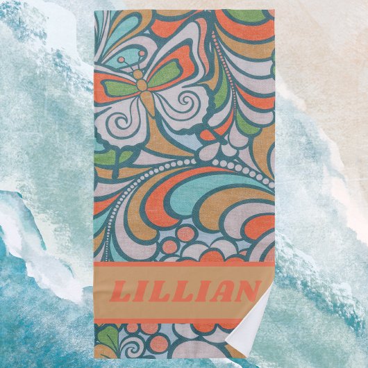 レトロヴィンテージフローラパタモダンーン ビーチタオル