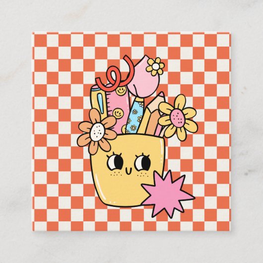 レトロヴィンテージフローラペンシルスクール先生 スクエア名刺 (正面)