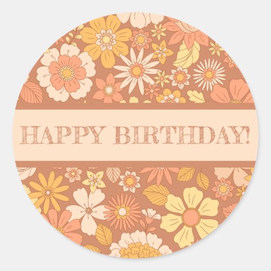 レトロヴィンテージフローラ植物学ハッピーバースデー ラウンドシール (正面)