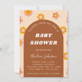 レトロヴィンテージフローラ1960s 1970s 60sベビーシャワー 招待状 (正面)