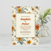 レトロヴィンテージフローラ70sタイムレスエレガントな結婚式 招待状 (スタンド正面)
