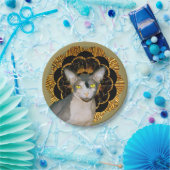 レトロヴィンテージブラック金ゴールドベージュスフィンクス猫パーティー ペーパープレート (パーティー)