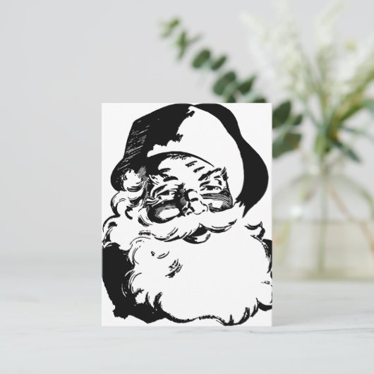 レトロヴィンテージブラック&ホワイトクリスマスサンタクロース シーズンポストカード (スタンド正面)