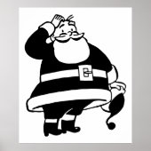 レトロヴィンテージブラック&ホワイトクリスマスサンタクロース ポスター (正面)