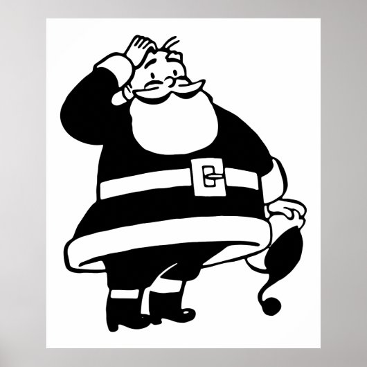 レトロヴィンテージブラック&ホワイトクリスマスサンタクロース ポスター (正面)