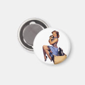 レトロヴィンテージブルネットピンナップガールウィズパピー マグネット (正面/裏面)