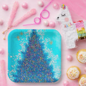 レトロヴィンテージブルークリスマスツリーパーティープレート ペーパープレート (パーティー)