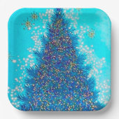 レトロヴィンテージブルークリスマスツリーパーティープレート ペーパープレート (正面)