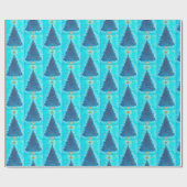 レトロヴィンテージブルークリスマスツリーパーティー ラッピングペーパー (フラット)