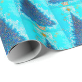 レトロヴィンテージブルークリスマスツリーパーティー ラッピングペーパー (ロールコーナー)