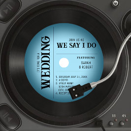 レトロヴィンテージブルーヴィネットビニール結婚レコード 招待状