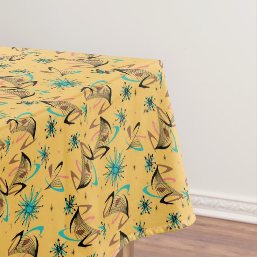 レトロヴィンテージブーメランスプートニクイエローブラック テーブルクロス (インサイチュ)