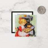 レトロヴィンテージベーキングガール追加文字 ノートカード (正面/裏面インサイチュ)