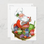 レトロヴィンテージベーキングサンタホリデイ シーズンポストカード (正面/裏面)