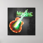 レトロヴィンテージベースのギター音楽ネオンサインの緑 キャンバスプリント (正面)