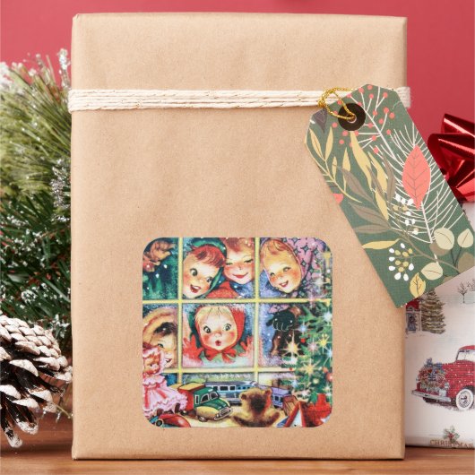 レトロヴィンテージホリデーキッズ スクエアシール (クリスマス)