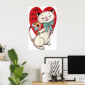 レトロヴィンテージホリデーキャットバレンタインポスター ポスター (ホームオフィス)