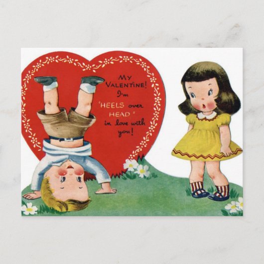 レトロヴィンテージホリデーバレンタインのカップル葉書 シーズンポストカード (正面)