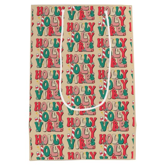 レトロヴィンテージホリーすてきビーブスクリスマスクリーム ミディアムペーパーバッグ (裏面)