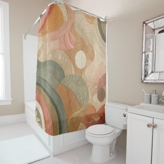 レトロヴィンテージボヘミアン自然抽象デザイン シャワーカーテン (インサイチュ)