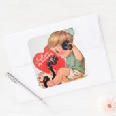 レトロヴィンテージボーイバレンタインステッカー スクエアシール (封筒)