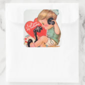 レトロヴィンテージボーイバレンタインステッカー スクエアシール (バッグ)