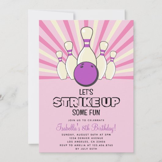 レトロヴィンテージボーリング子供の誕生日パーティー 招待状 (正面)