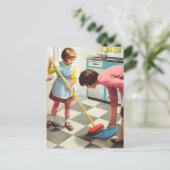 レトロヴィンテージママ娘のクリーニング ポストカード (スタンド正面)