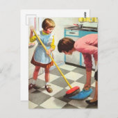 レトロヴィンテージママ娘のクリーニング ポストカード (正面/裏面)