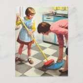 レトロヴィンテージママ娘のクリーニング ポストカード (正面)