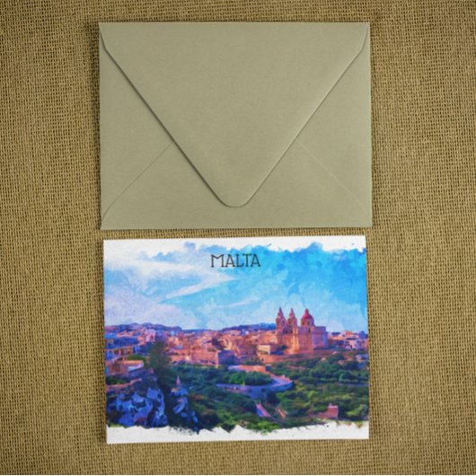 レトロヴィンテージマルタパノラマウォーターカラービュー ポストカード