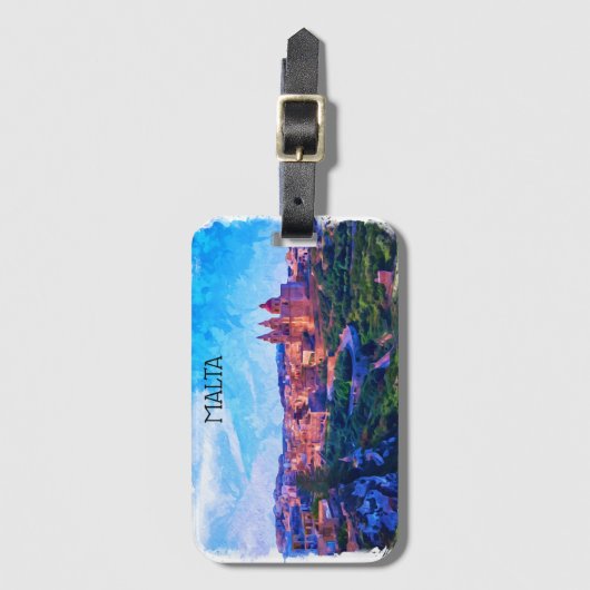 レトロヴィンテージマルタパノラマウォーターカラービュー ラゲッジタグ (正面縦)
