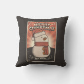 レトロヴィンテージマンケーブクリスマス雪だるま クッション (裏面)