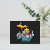 レトロヴィンテージミシガン州マップ ポストカード (スタンド正面)