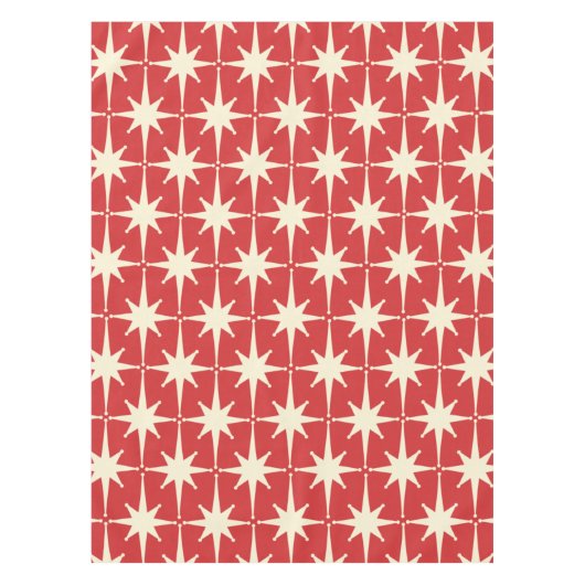 レトロヴィンテージミッドセンチュリーアトミックスターズレッドクリーム テーブルクロス (正面)