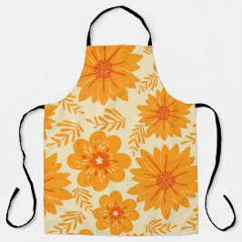 レトロヴィンテージミッドセンチュリーオレンジフラワーパターン エプロン