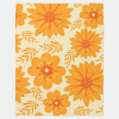 レトロヴィンテージミッドセンチュリーオレンジフラワーパターン フリースブランケット (正面)