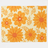 レトロヴィンテージミッドセンチュリーオレンジフラワーパターン フリースブランケット (正面(横))